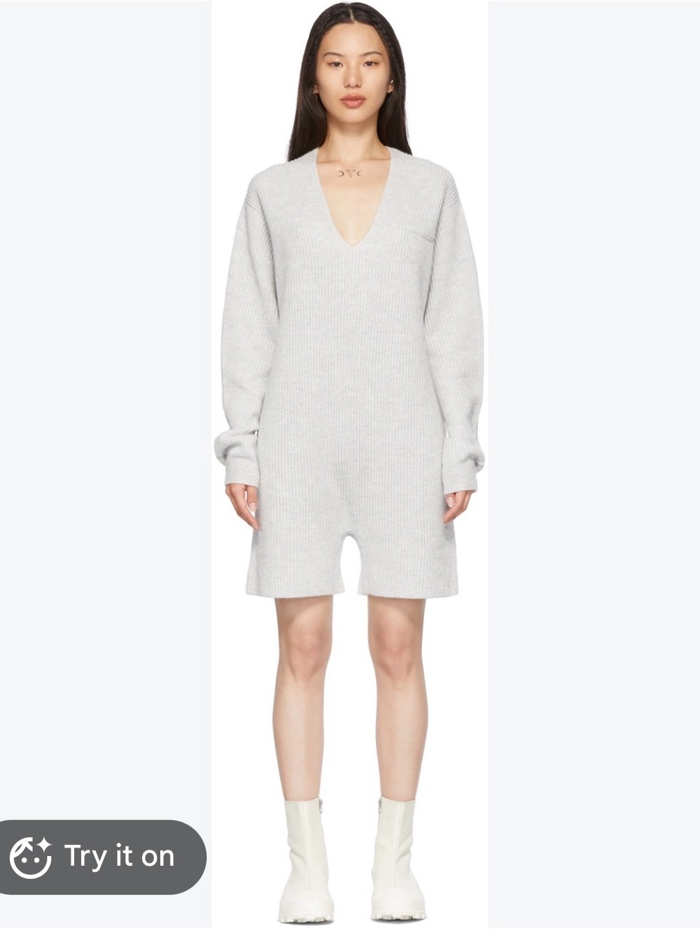 Read note - NWT Helmut Lang Wool Cashmere V Romper  in Whitewood XS